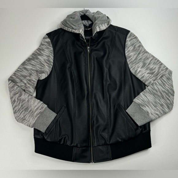 Torrid Faux Leather Motorcycle Hooded Bomber Jacket Size 10 M/L - Picture 13 of 13